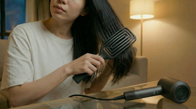 洗完頭吹整時用碳極梳梳頭